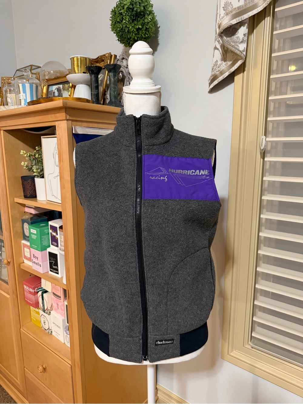 Vintage Hurricane Racing Gray Fleece Vest Small